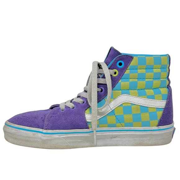 Vans Sk8-Hi Purple Blue & Yellow Checkerboard Sneakers Size 5 Mens / 6.5 Womens - Picture 5 of 13